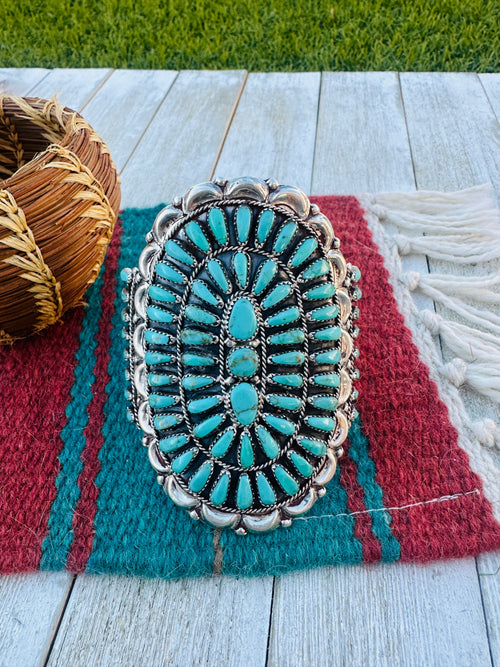 Handcrafted Old Pawn Sterling Silver & Kingman Turquoise Cluster Cuff Bracelet