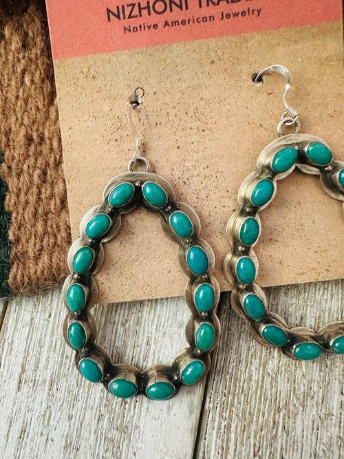 Old Pawn Navajo Sterling Silver & Turquoise Cluster Dangle Earrings