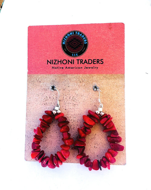 Navajo Sterling Silver Apple Coral Beaded Dangle Earrings