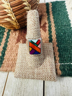 Old Pawn Handcrafted Multi Stone & Sterling Silver Inlay Ring Size 9