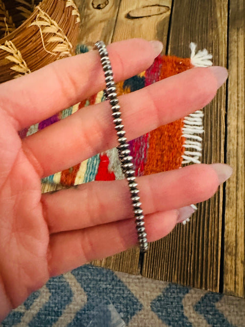 Handcrafted 2mm Sterling Silver Pearl Beaded Stretch Bracelet