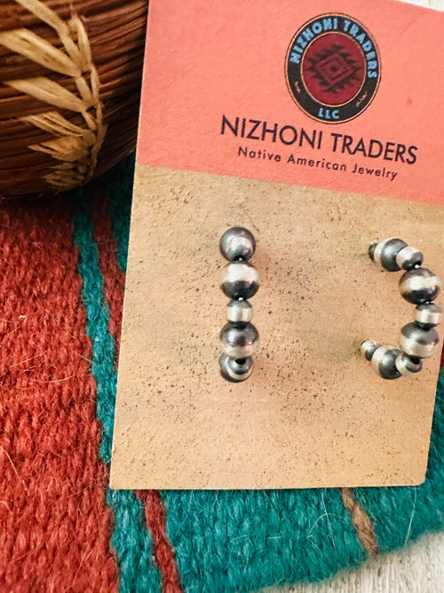 Handcrafted Sterling Silver Pearl Beaded Hoop Earrings