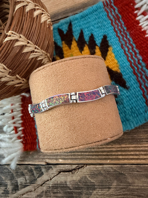 Handcrafted Old Pawn Sterling Silver & Opal Link Bracelet