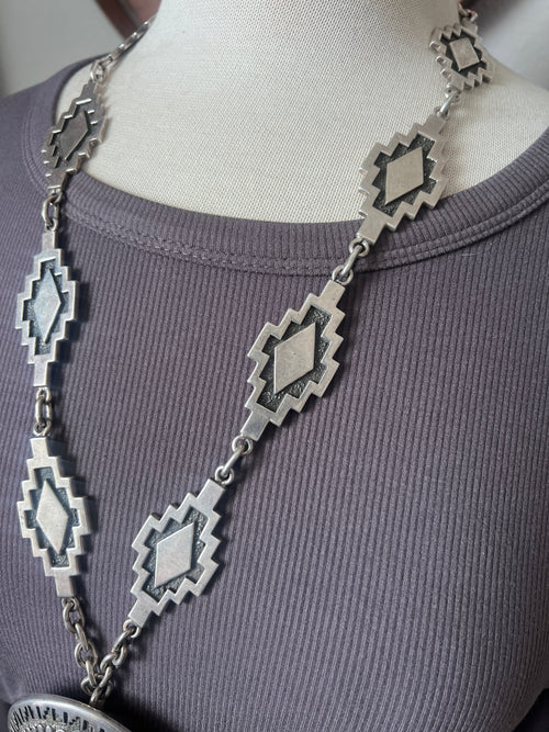 Vintage Handcrafted Sterling Silver and Royston Turquoise Kokopelli Necklace by Tommy Jackson