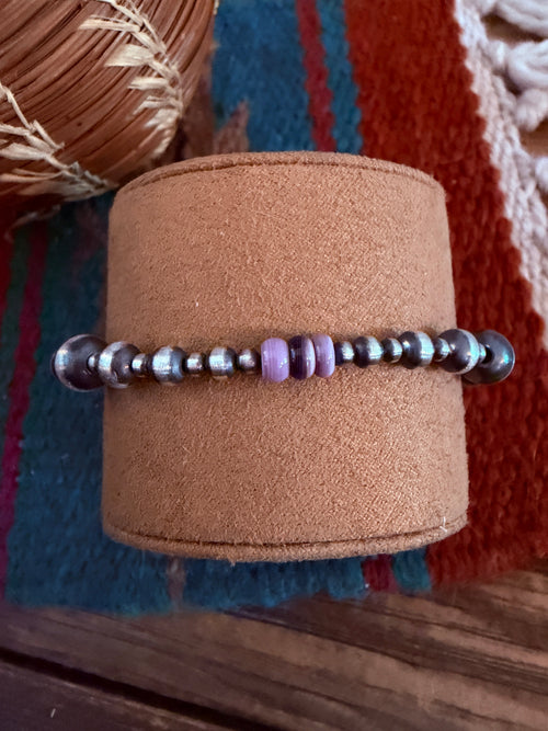 Handcrafted Wampum & Sterling Silver Pearl Beaded Bracelet