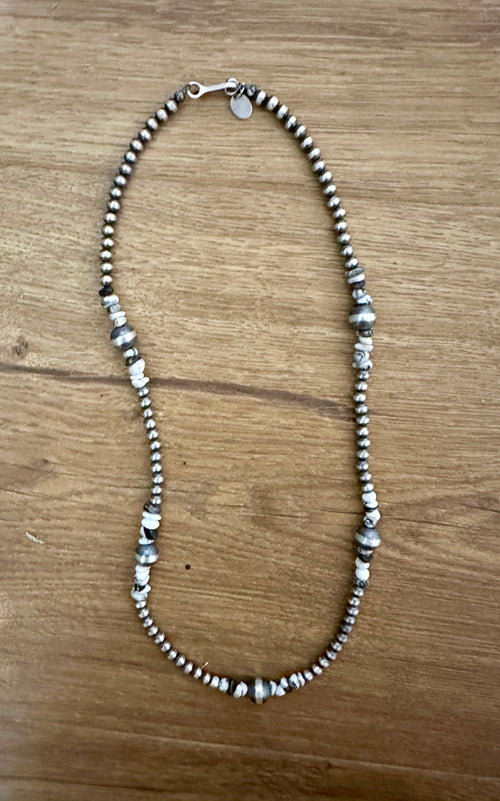 Navajo 4mm & 8mm Pearl Sterling Silver & White Buffalo Beaded Necklaces