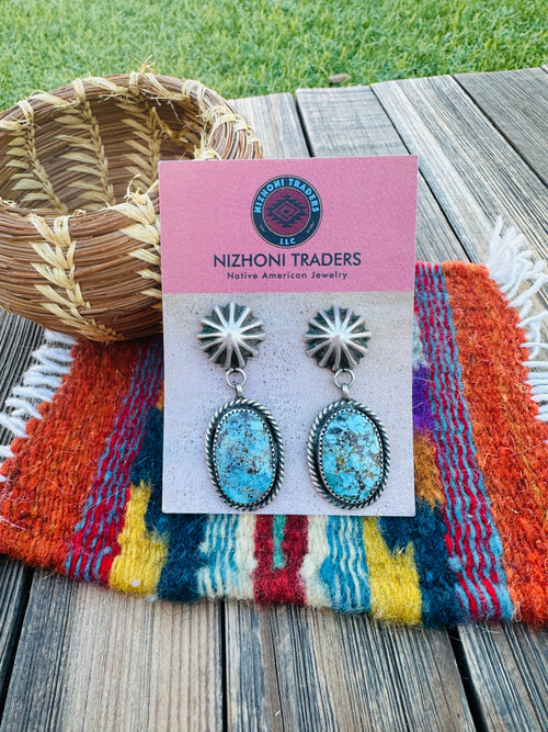 Handcrafted Old Pawn Sterling Silver & Turquoise Dangle Earrings