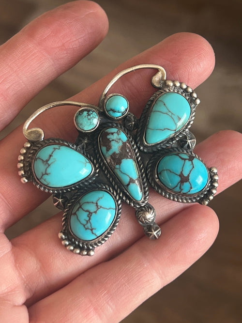 Apache Sterling Silver and Egyptian Turquoise Butterfly Ring by Rosella Paxson, Size 9