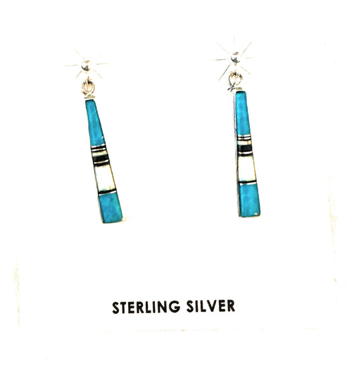 Navajo Sterling Silver & Multi Stone Inlay Dangle Earrings