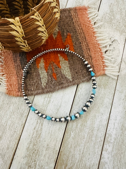 Navajo Turquoise & Sterling Silver Beaded Wrap Choker Necklace