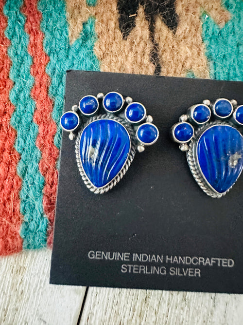 Handcrafted Old Pawn Sterling Silver & Lapis Clip On Earrings
