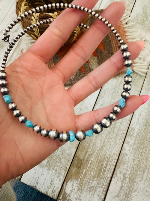 Navajo Turquoise & Sterling Silver Beaded Wrap Choker Necklace