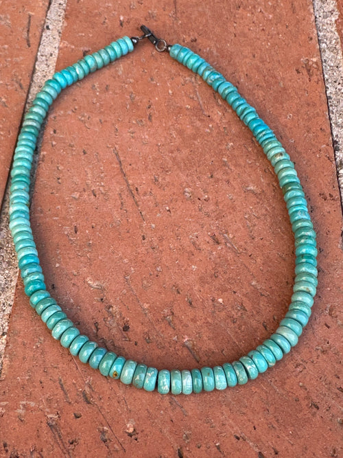 Navajo Kingman Turquoise & Sterling Silver 6mm Beaded Necklace