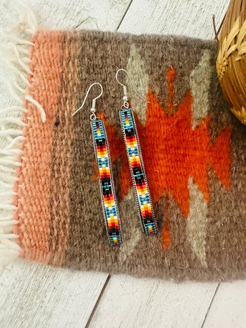 Navajo Handmade Multicolor Beaded Dangle Earrings