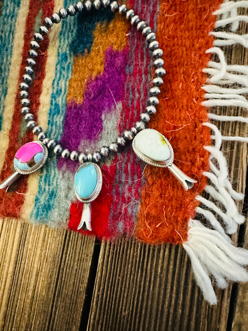 Handcrafted 3mm Sterling Silver Pearl & Multi Stone Blossom Stretch Bracelet