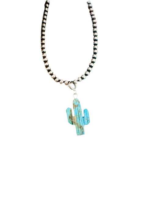 Navajo Hand Carved Turquoise Saguaro Cactus Charm