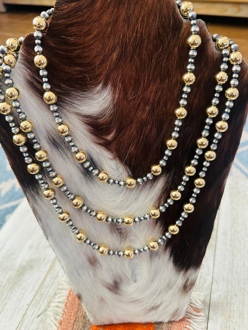 Navajo Sterling Silver & Gold Beaded Necklace