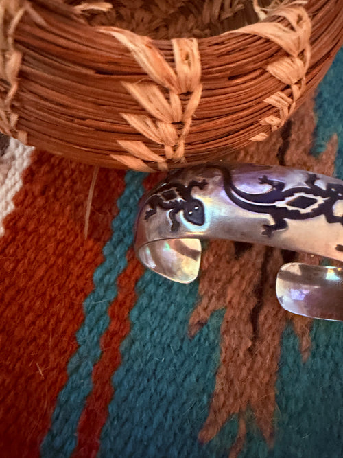 Handcrafted Old Pawn Sterling Silver Lizard Cuff Bracelet