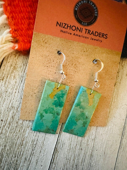 Navajo Sterling Silver & Turquoise Slab Dangle Earrings