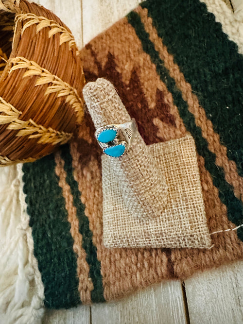 Old Pawn Handcrafted Turquoise & Sterling Silver Ring Size 5