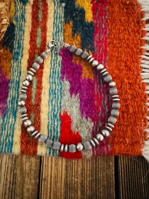 Handcrafted Sterling Silver Pearl 8” Beaded Bracelet