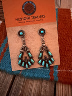 Old Pawn Handcrafted Sterling Silver & Turquoise Needlepoint Dangle Earrings