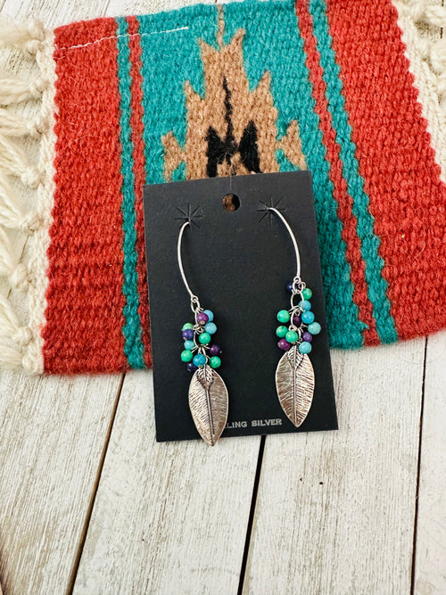 Navajo Kingman Turquoise & Sterling Silver Beaded Feather Earrings