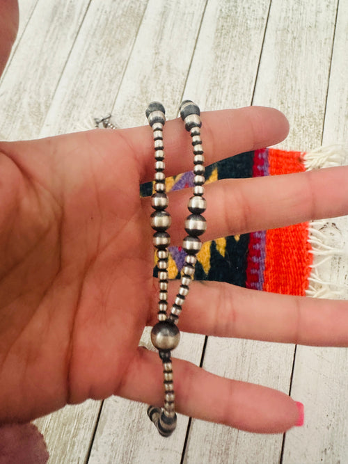 Navajo Sterling Silver Beaded Lariat Necklace