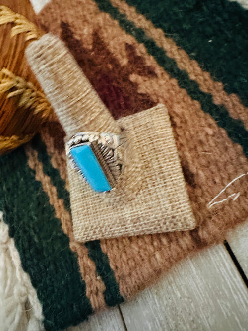 Old Pawn Handcrafted Turquoise & Sterling Silver Ring Size 10.5