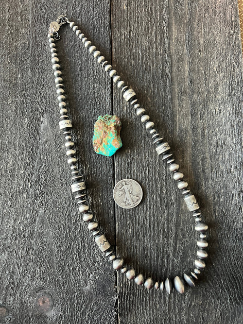 Navajo Sterling Silver Single Strand Beaded Necklace by Rose Martin, 26 + 2 Inches