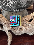 Ronald Chavez Electric Rainbow Sterling Silver Square Mosaic Multistone Ring, Size 9