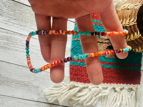 Navajo Turquoise, Spiny & Sterling Silver Beaded Necklace