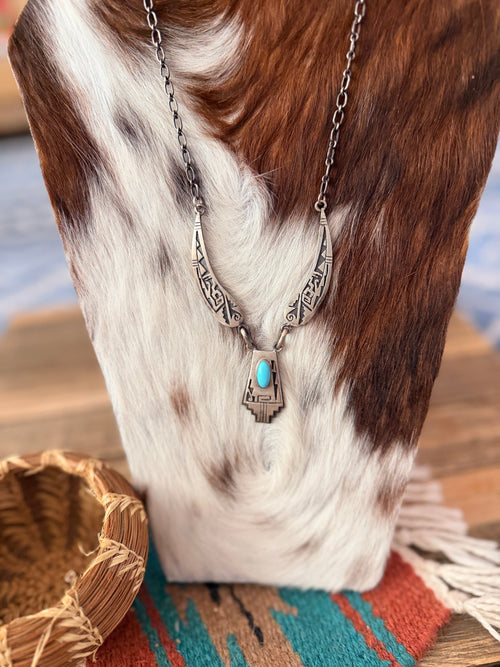 Old Pawn Handcrafted Sterling Silver and Turquoise Necklace