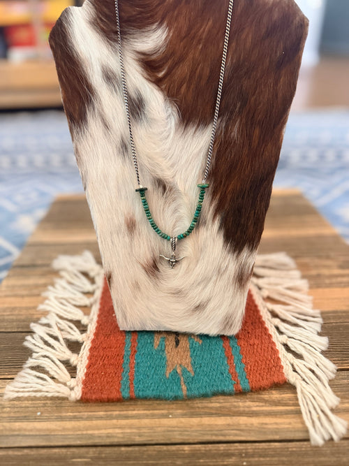 Handmade Sterling Silver & Turquoise Beaded Bullhead Necklace