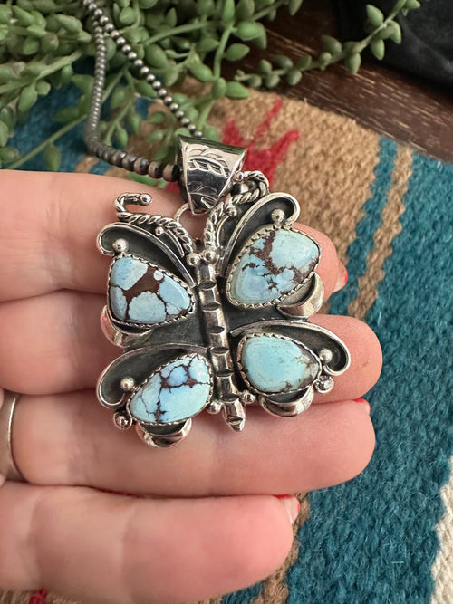 Beautiful Handmade Sterling Silver & Golden Hills Turquoise Butterfly Pendant