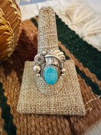 Old Pawn Handcrafted Turquoise & Sterling Silver Adjustable Ring