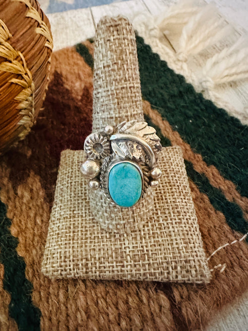 Old Pawn Handcrafted Turquoise & Sterling Silver Adjustable Ring