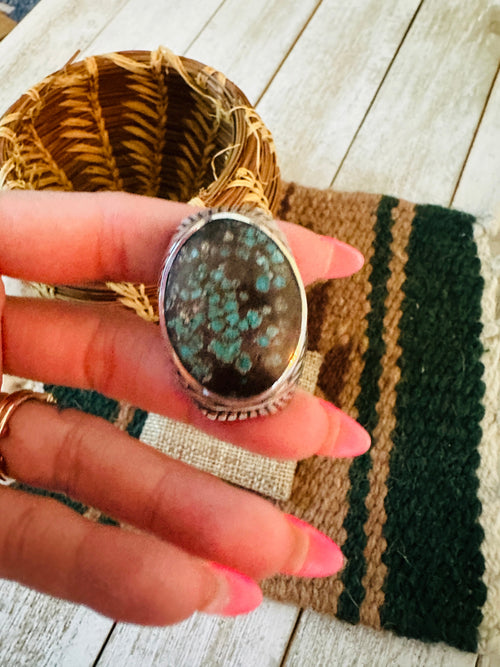 Old Pawn Navajo Sterling Silver & Kingman Web Turquoise Men’s Ring Size 8.5