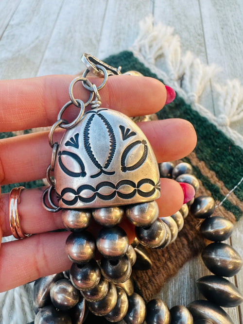 Handcrafted Triple Strand Sterling Silver Pearl Beaded Necklace by Rose Martin