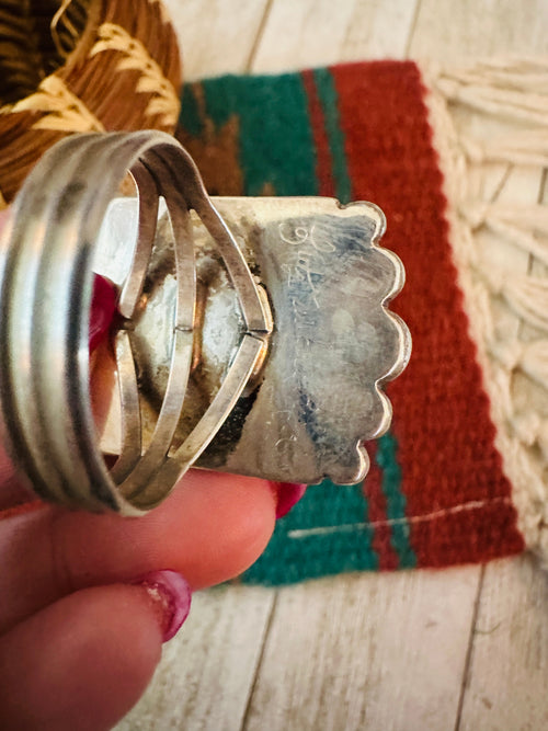 Old Pawn Handcrafted Turquoise & Sterling Silver Ring Size 16