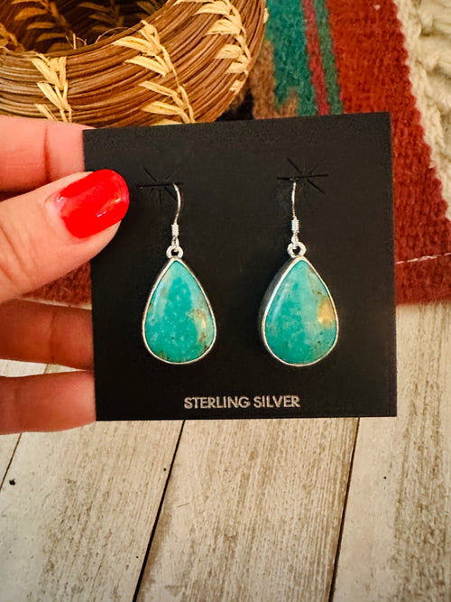 Navajo Turquoise & Sterling Silver Dangle Earrings Signed