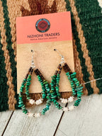 Navajo Turquoise, Shell & Heishi Beaded Hoop Earrings