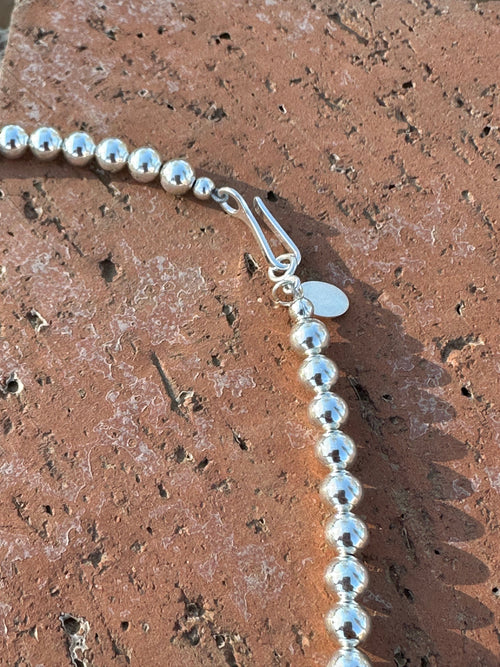 Sterling Silver Elegant Navajo Pearl Style Beaded Necklace 8mm