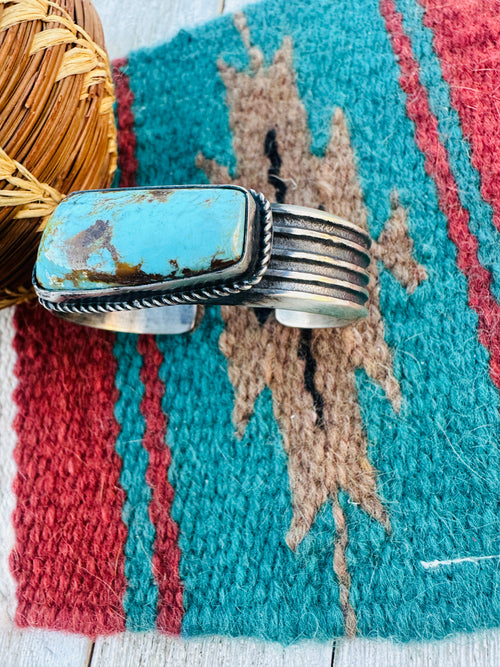 Handcrafted Old Pawn Sterling Silver & Turquoise Cuff Bracelet by Chimney Butte