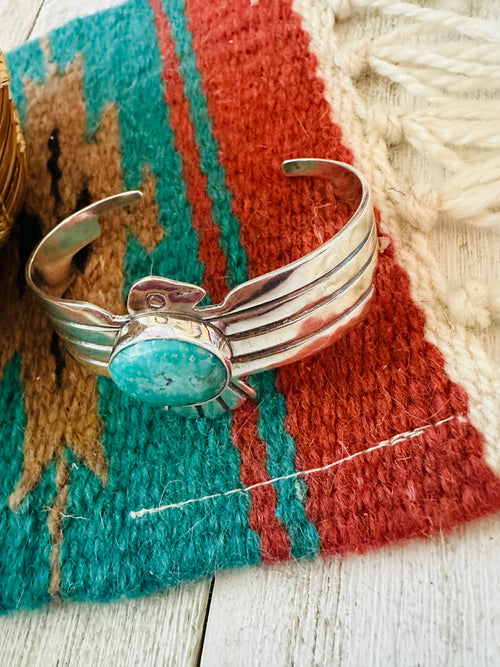 Navajo Turquoise & Sterling Silver Thunderbird Cuff Bracelet