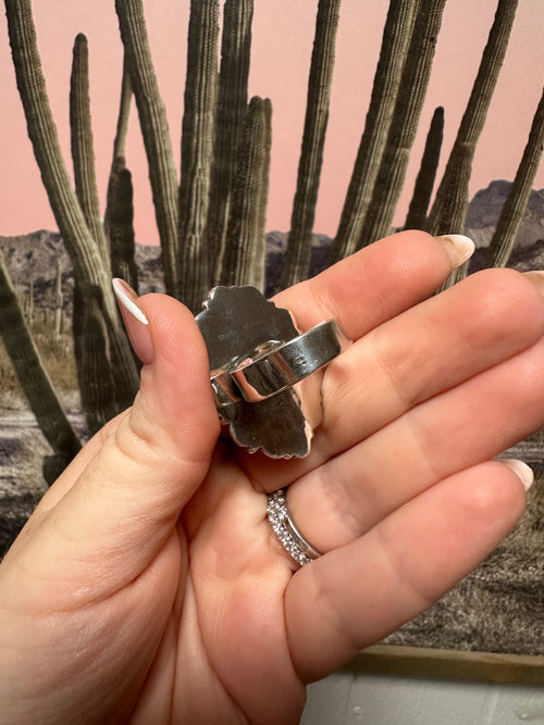 Beautiful Handmade Golden Hills Turquoise And Sterling Silver Adjustable Single Stone STATEMENT Ring