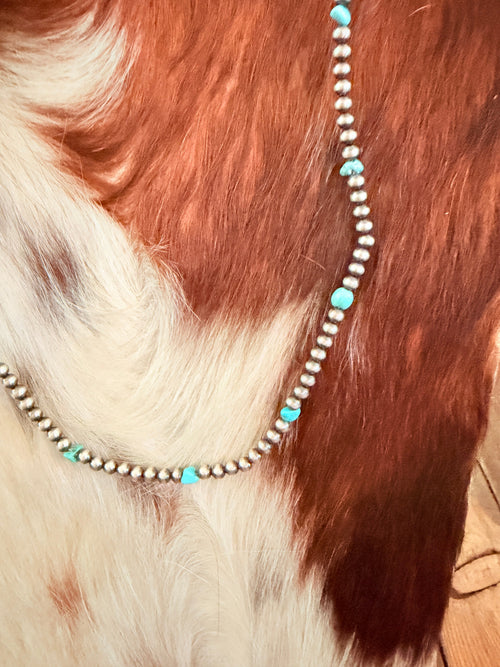 Handcrafted Turquoise & 4mm Sterling Silver 18” Beaded Necklace