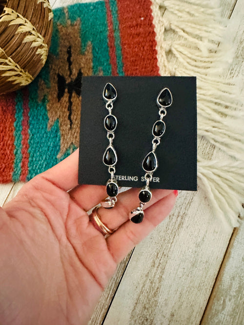 Navajo Onyx & Sterling Silver Dangle Earrings