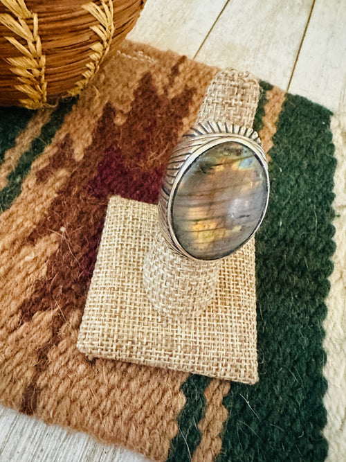 Old Pawn Navajo Sterling Silver & Labradorite Men’s Ring Size 7.5