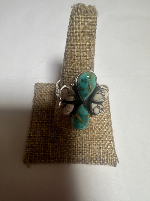 Beautiful Handmade Sonoran Mountain Turquoise, Wild Horse And Sterling Silver Adjustable Ring